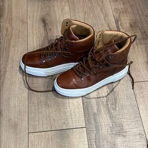 Women’s Brown Leather High-Top Sneakers